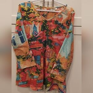 Orientique colorful abstract top